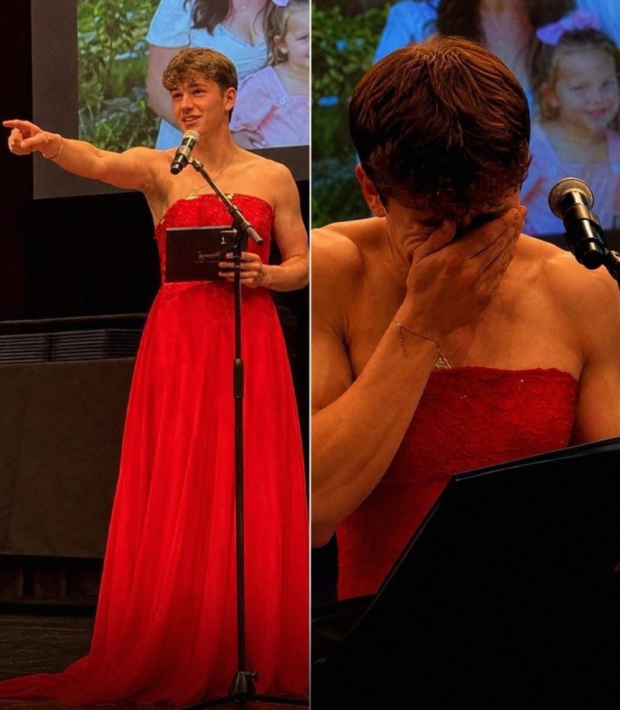 My Son Walked Across the Graduation Stage in a Bright Red Dress While the Auditorium Giggled.. The reason he did it left everyone in tears